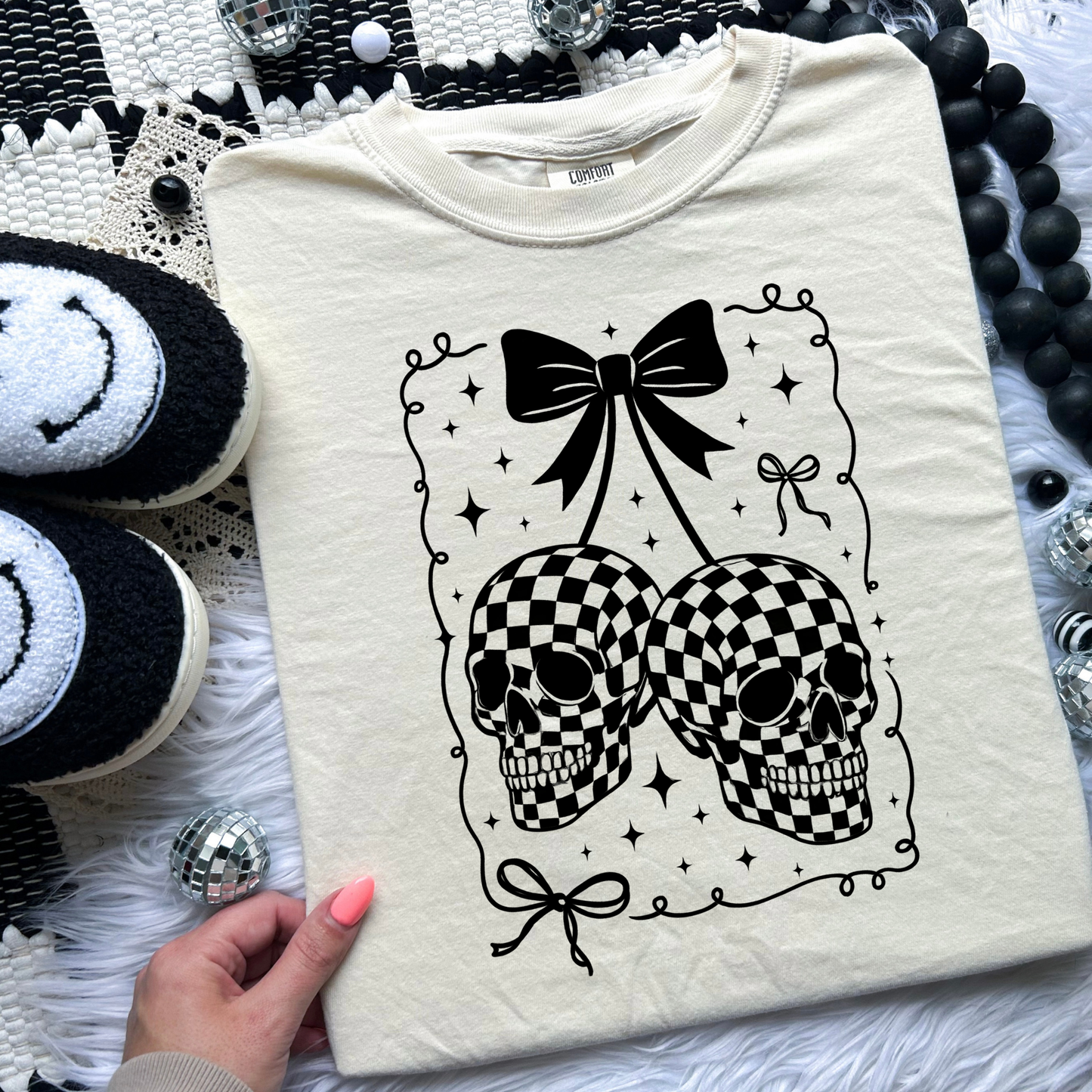 Checkered skull cherries *put size, color and color of design in comments*