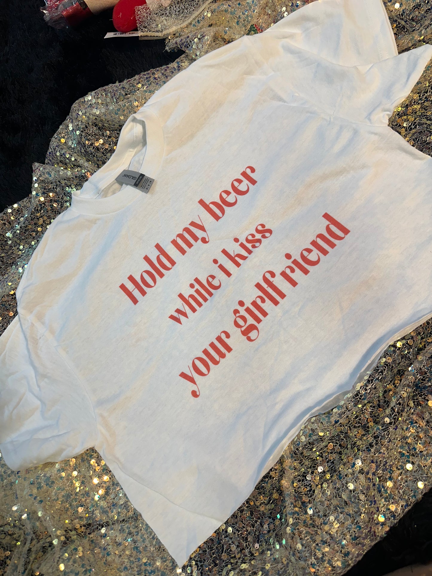 M hold my beer crop top