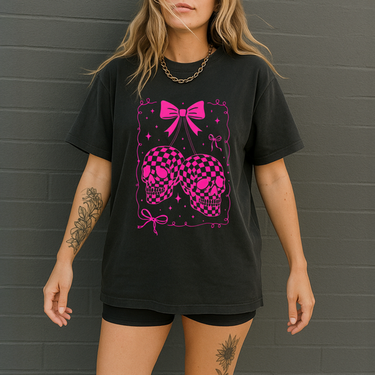 Checkered skull cherries *put size, color and color of design in comments*