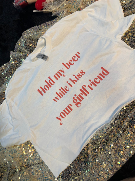 M hold my beer crop top