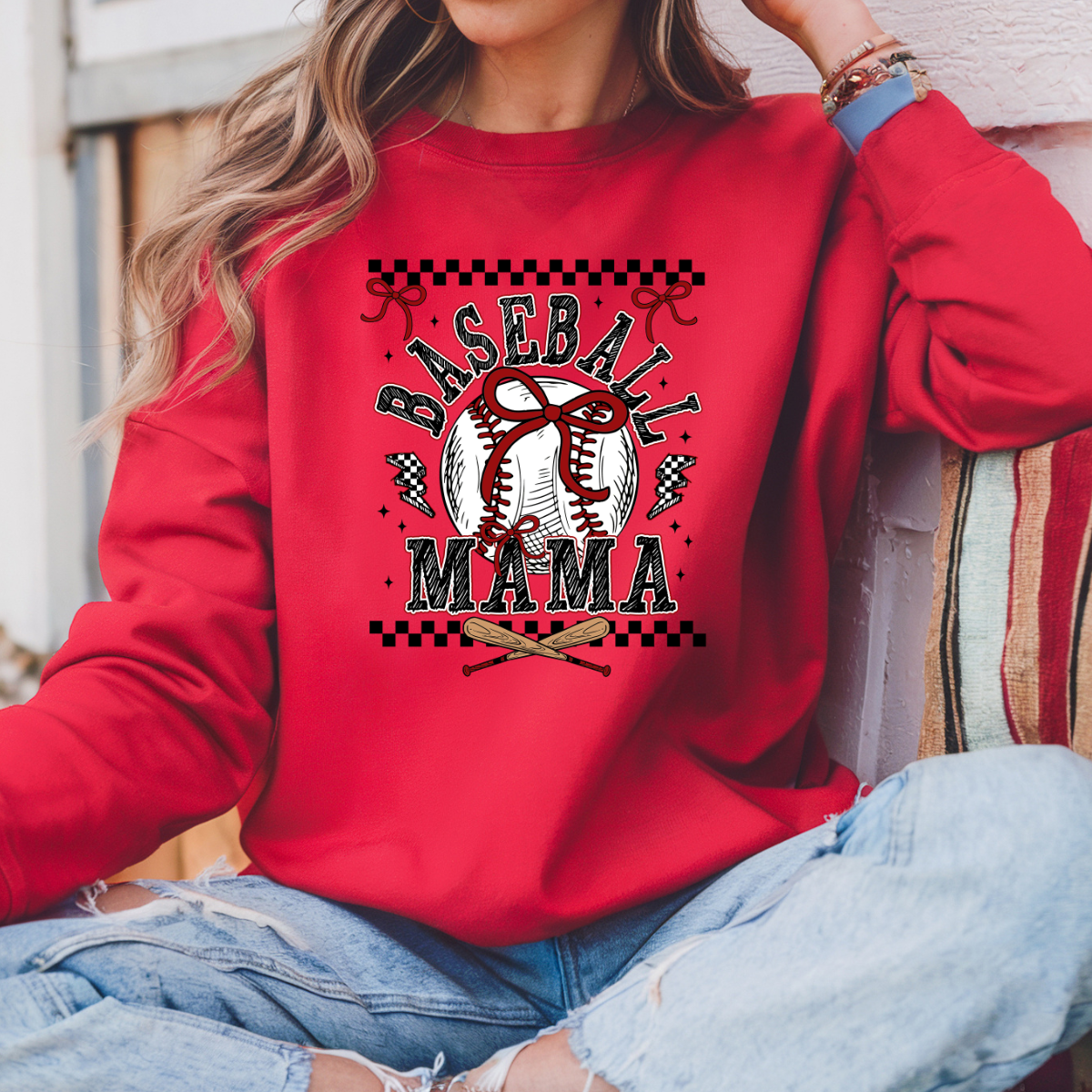 Baseball mama checkered