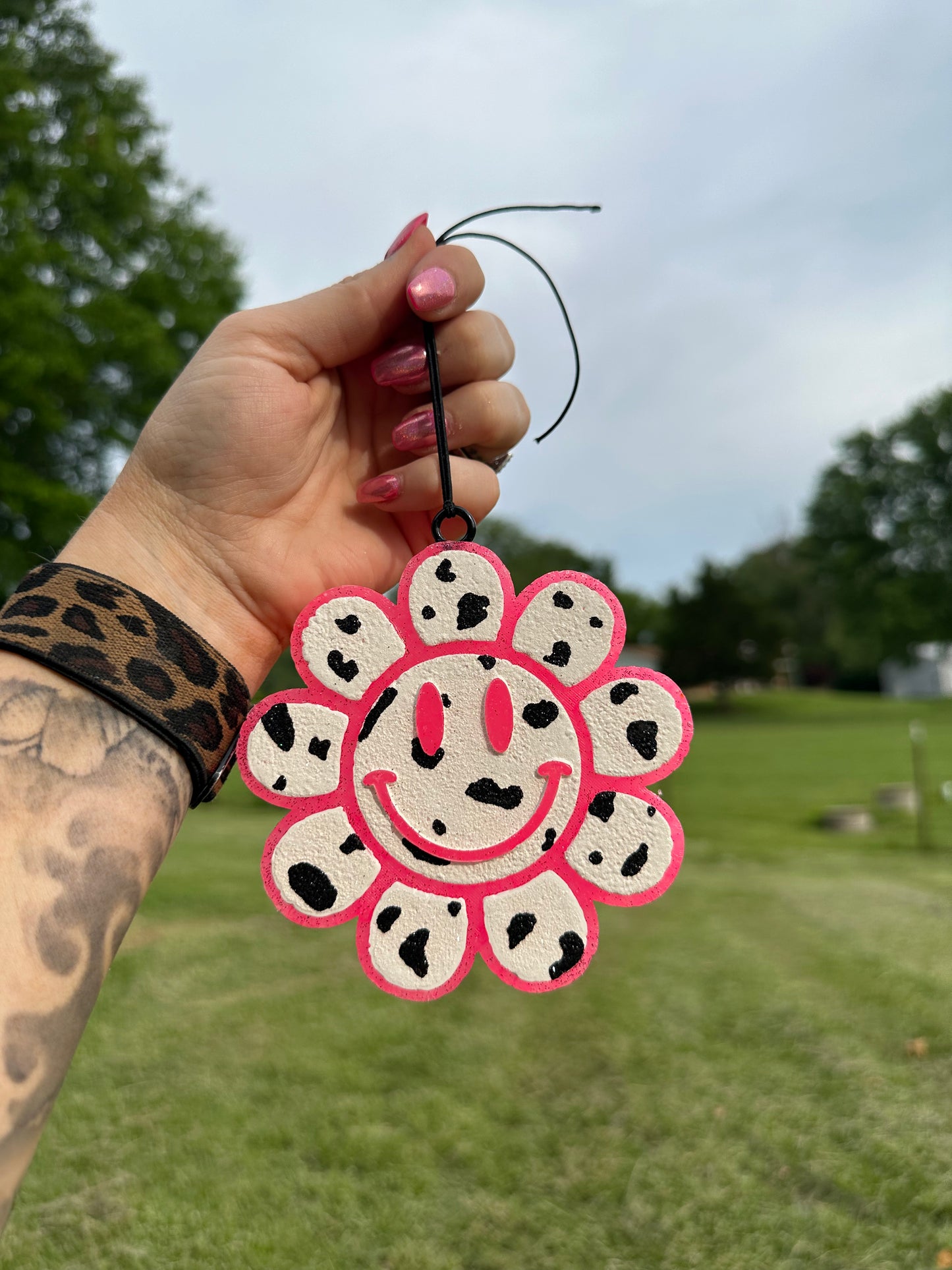 Pink cow print freshie flower