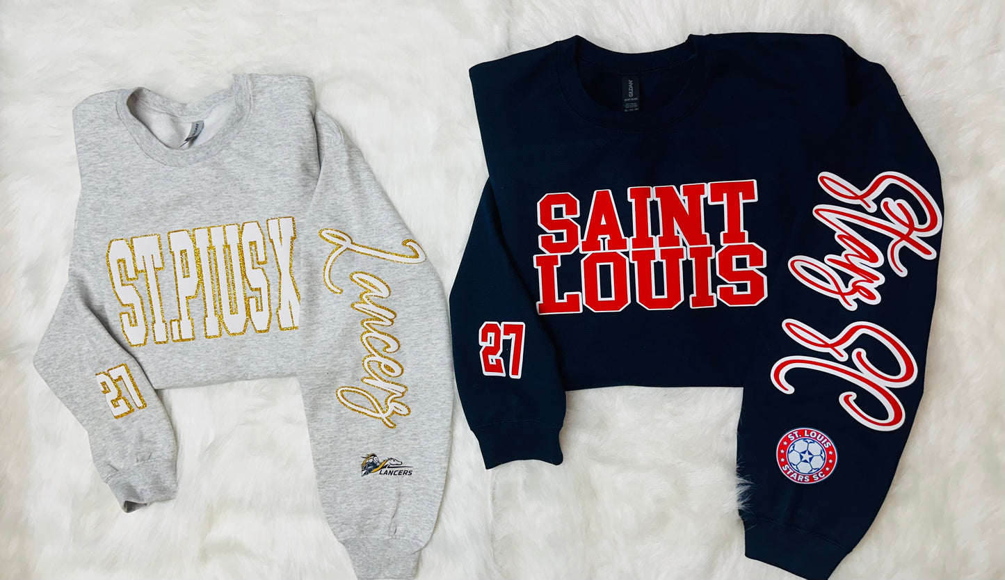 Custom sports team sweatshirts *Put size, colors and name of school in comments* Price includes ONE sleeve and front design, if wanting more message me.