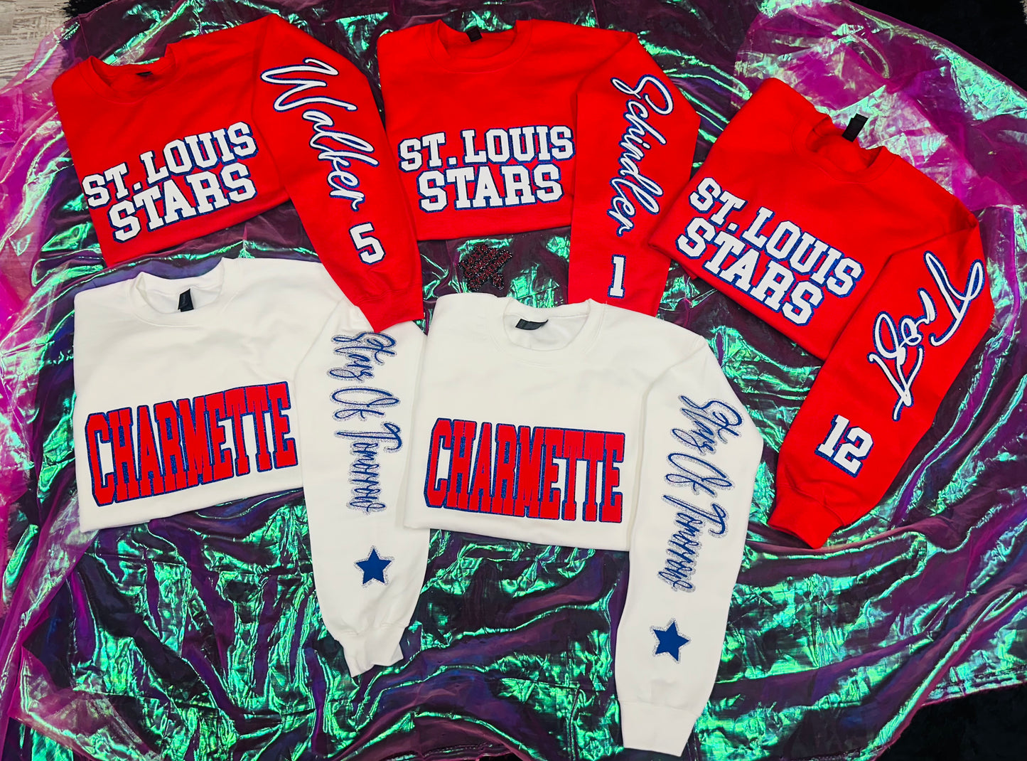 Custom sports team sweatshirts *Put size, colors and name of school in comments* Price includes ONE sleeve and front design, if wanting more message me.