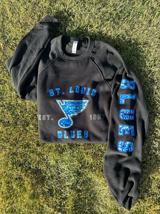 FAUX GLITTER BLUES DTF PRINTED SWEATSHIRT