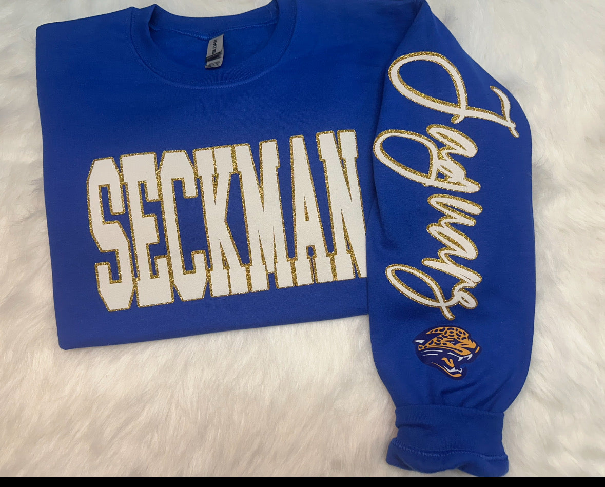 Custom sports team sweatshirts *Put size, colors and name of school in comments* Price includes ONE sleeve and front design, if wanting more message me.