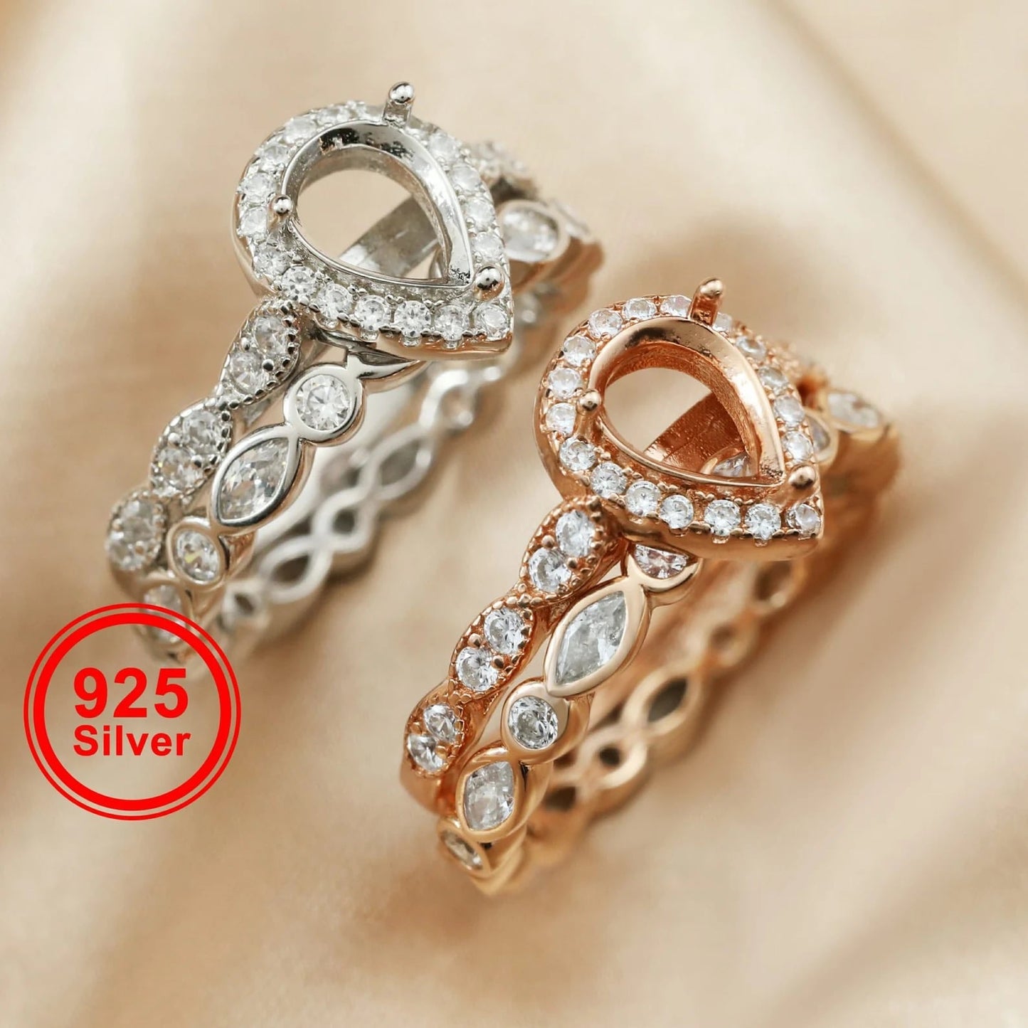 TEAR DROP STACK RING WITH BIRTHSTONE RING